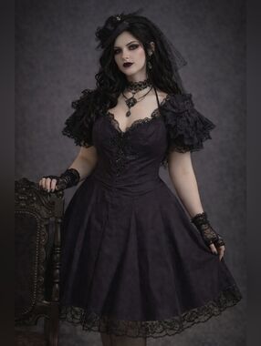 Vintage Black Lace Dress Victorian Goth Fairy Grunge Dark Romantic Party Event